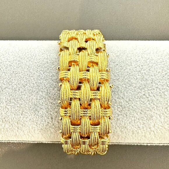 925 Sterling Silver Gold Plated Vintage Italy Rattan Link Bracelet 8" - Picture 2 of 8